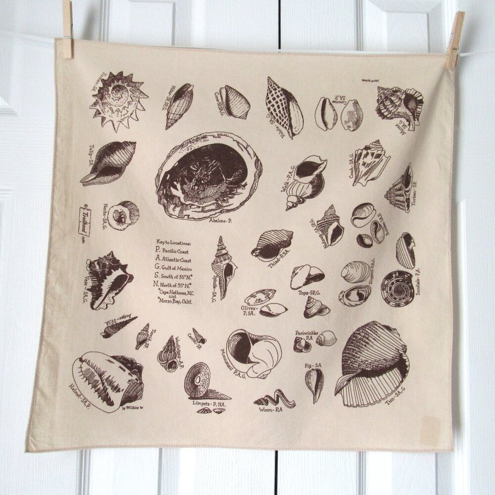 Trailhead 1980 100% Cotton Tea Towel Scarf Shells Oceans Vintage Coastal